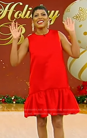 Tamron's red satin mini dress on Tamron Hall Show