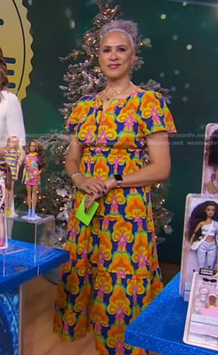Trae Bodge's multicolor printed midi dress on Good Morning America
