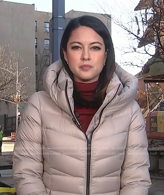 Valerie Castro's beige puffer coat on NBC News Daily