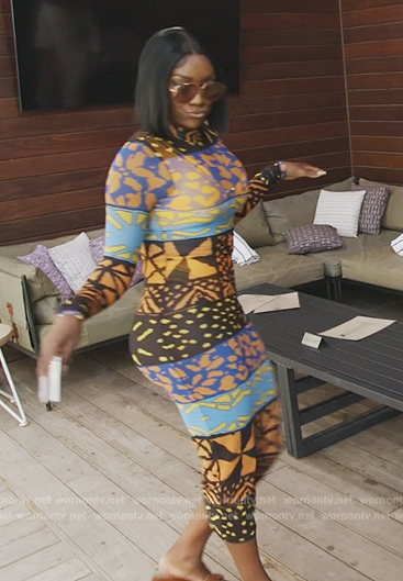 Wendy's printed long sleeve mesh dress on The Real Housewives of Potomac