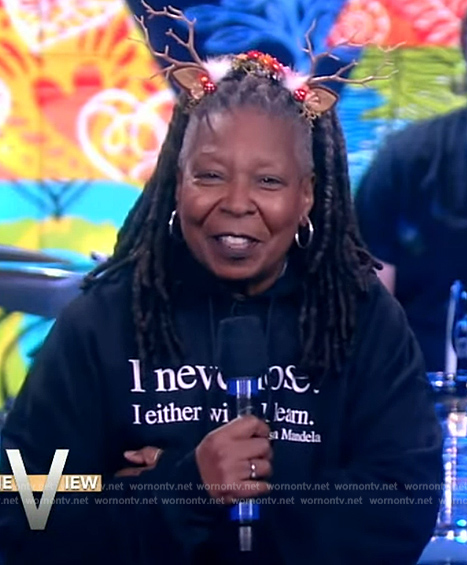 Whoopi's black printed hoodie on The View