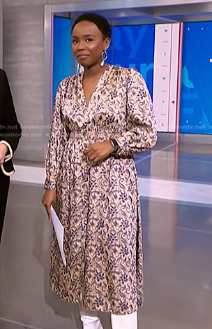Zinhle's beige floral midi dress on NBC News Daily