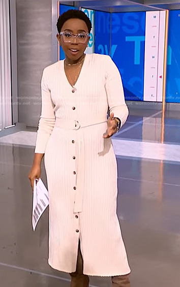 Zinhle's white ribbed knit dress on NBC News Daily