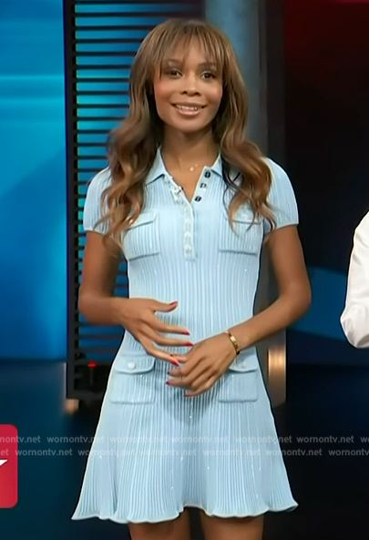 Zuri's blue pleated mini dress on Access Hollywood