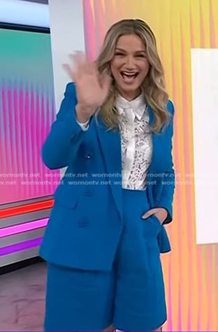 Jennifer Nettles's white lace blouse and blue blazer on Today