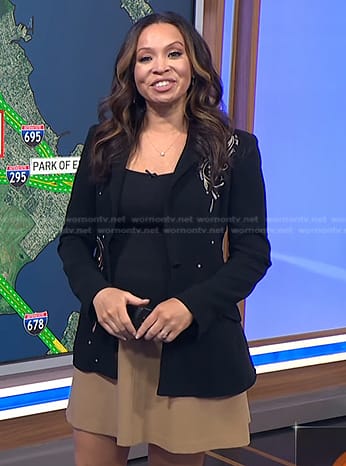 Adelle's black embroidered blazer on Today