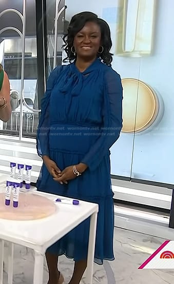 Dr. Angela Lamb's blue tie neck midi dress on Today