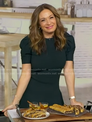 Anna Gass's dark green puff sleeve dress on Good Morning America