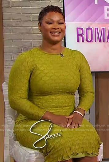 Brittainy Noel's green textured dress on Sherri
