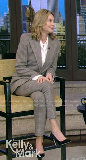 Calista Flockhart's gray plaid blazer and pants on Live with Kelly and Mark