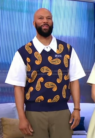 Common's navy paisley knit vest on Good Morning America