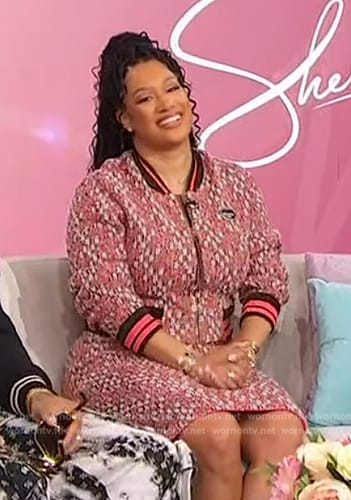 Crystal Hayslett's red tweed bomber jacket and skirt on Sherri