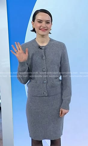 Daisy Ridley's grey cardigan and knit skirt on Today