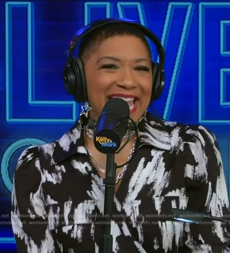 Deja Vu's black abstract print dress on Live with Kelly and Mark