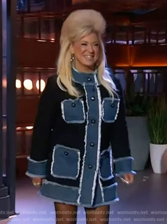 Theresa Caputo's denim patch jacket on The Kelly Clarkson Show