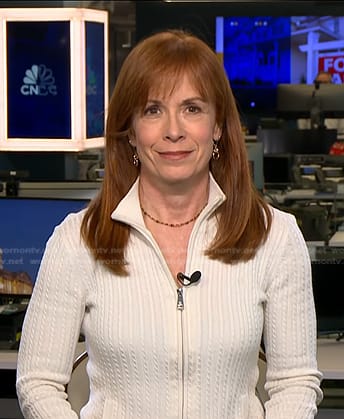 Diana Olick's cable knit zip jacket sweater on NBC News Daily