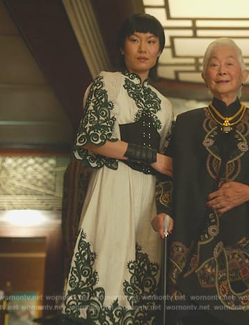 Eleanor's white embroidered dress on Death and Other Details