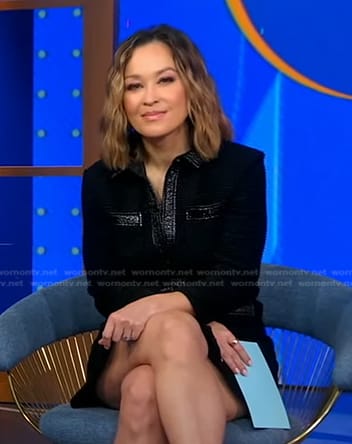 Eva's black leather trim shirtdress on Good Morning America