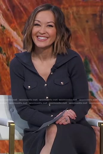 Eva's navy ribbed button front dress on Good Morning America