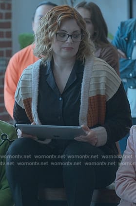 Gina's colorblock knit cardigan on Good Trouble
