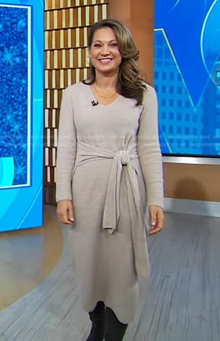 Ginger's beige tie waist knit dress on Good Morning America