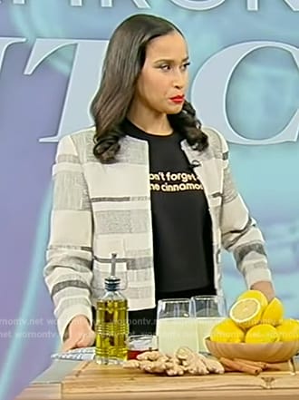 Jen Jones' gray stripe jacket on Tamron Hall Show