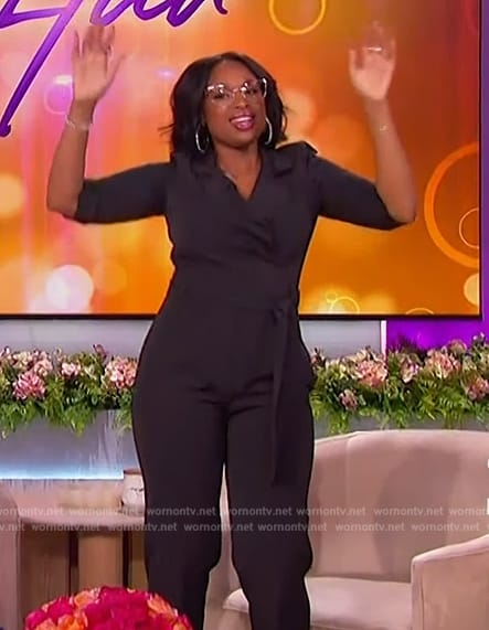 Jennifer's black wrap jumpsuit on The Jennifer Hudson Show