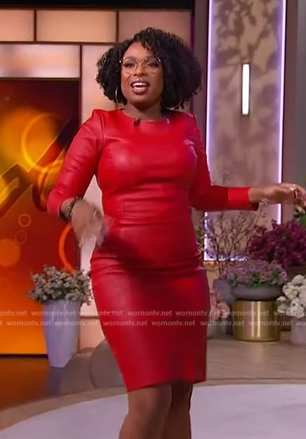 Jennifer's red leather long sleeve dress on The Jennifer Hudson Show