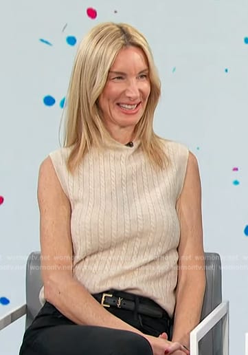 Jennifer Welch's beige cable knit top on Access Hollywood