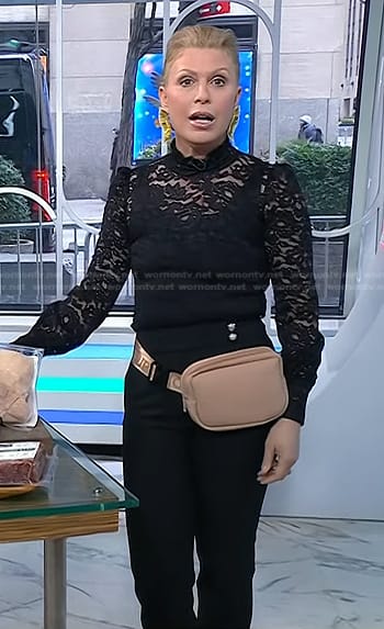 Jill's black lace top and pants with silver buttons on Today