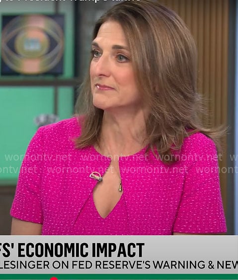 Jill Schlesinger's pink tweed dress on CBS Mornings