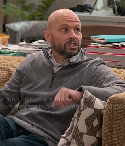 Jim's grey zip neck sweater on Extended Family