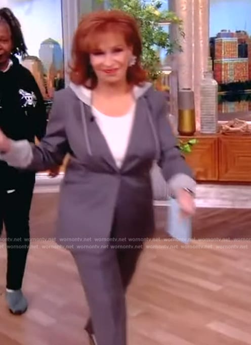 Joy's gray pinstripe hooded blazer on The View