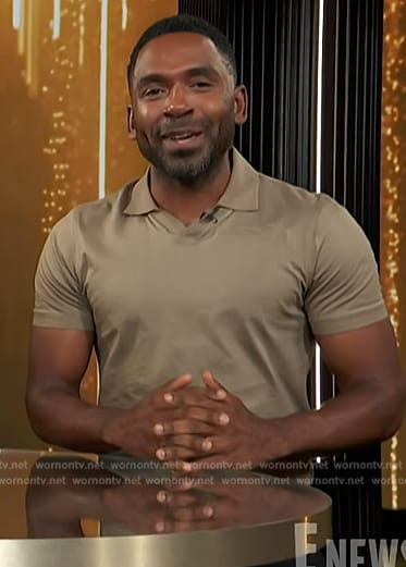 Justin's brown polo shirt on E! News