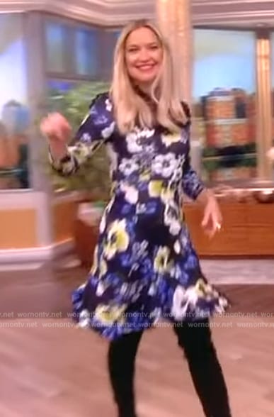 Kate Snow's floral print lace inset dress on The View
