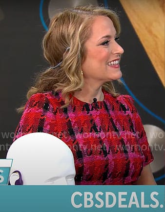Katie Mcgee's red houndstooth dress on CBS Mornings