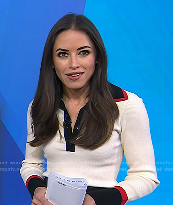 Kaylee Hartung's white contrast collar polo top on Today