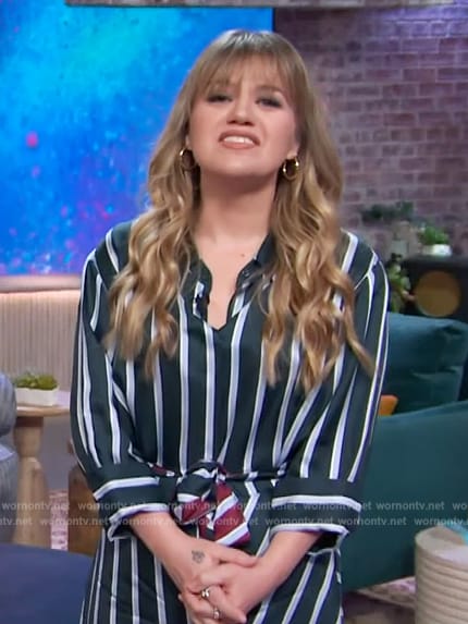 Kelly's green stripe shirtdress on The Kelly Clarkson Show