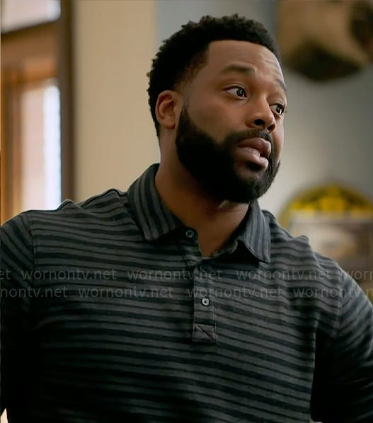 Kevin's grey striped polo shirt on Chicago PD