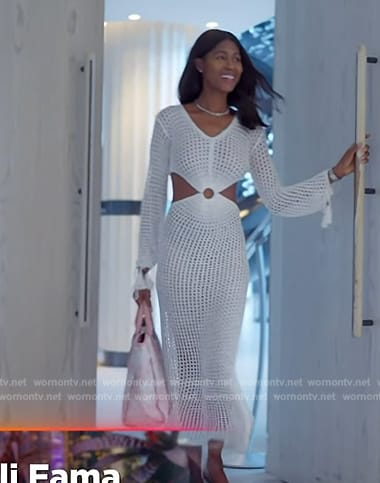 Kiki's white crochet knit coverup on The Real Housewives of Miami