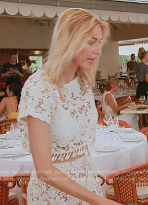 Kristen's white floral lace top and skirt on The Real Housewives Ultimate Girls Trip