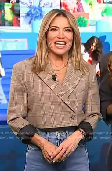 Kit's beige plaid cropped blazer on Access Hollywood