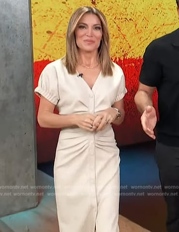 Kit's ivory leather ruched front dress on Access Hollywood