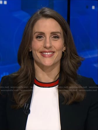 Kristina Partsinevelos's white contrast trim dress on NBC News Daily