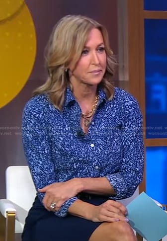 Lara's blue printed button down shirt on Good Morning America