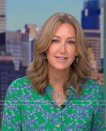 Lara's green printed button down top on Good Morning America