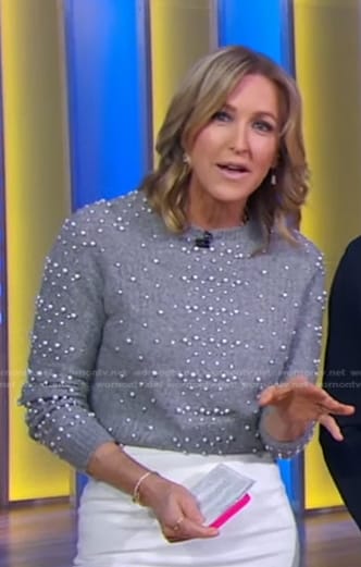Lara's grey pearl embellished sweater on Good Morning America