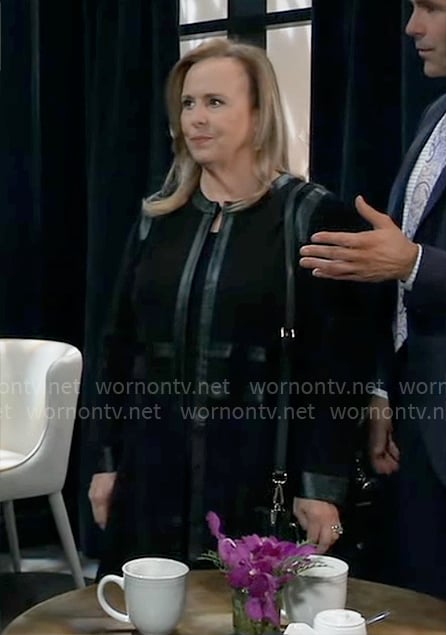 Laura's black leather trim jacket on General Hospital