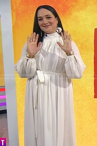 Lily Gladstone's white pleated maxi dress on Today