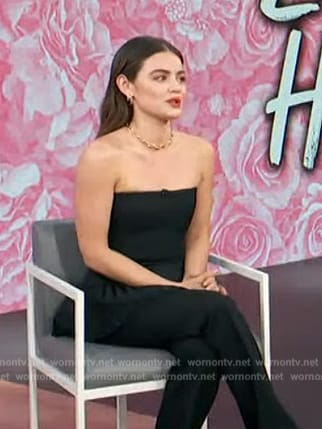 Lucy Hale's black strapless top on Access Hollywood